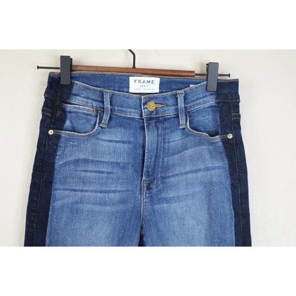 Frame Denim Womens Kenya Le High Skinny Crop Jeans Size 26 Two Tone Panel Blue - Picture 3 of 12